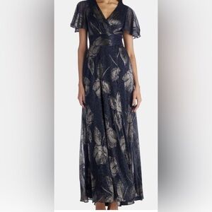 Betsy & Adam flutter sleeve crinkle maxi dress
